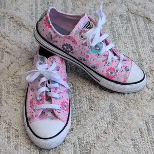 Converse Low Top Floral Sneakers - Pink & Teal Accents Kids Size 3/ Women's 5